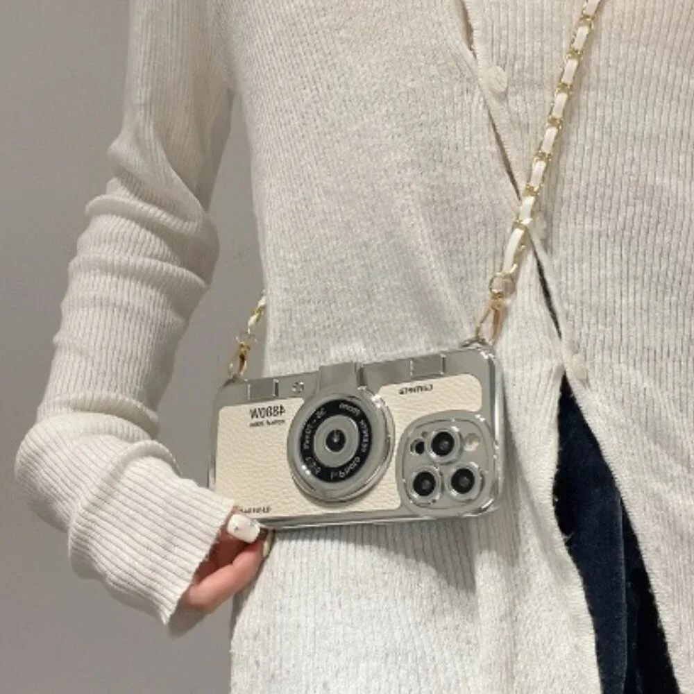 Chic Retro Camera Case for iPhone Emily in Paris Inspired, with Lanyard 15 PM